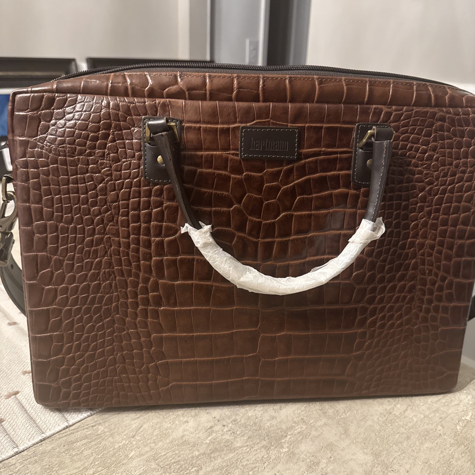 Hartman Croc- Embossed Leather Tote/Briefcase