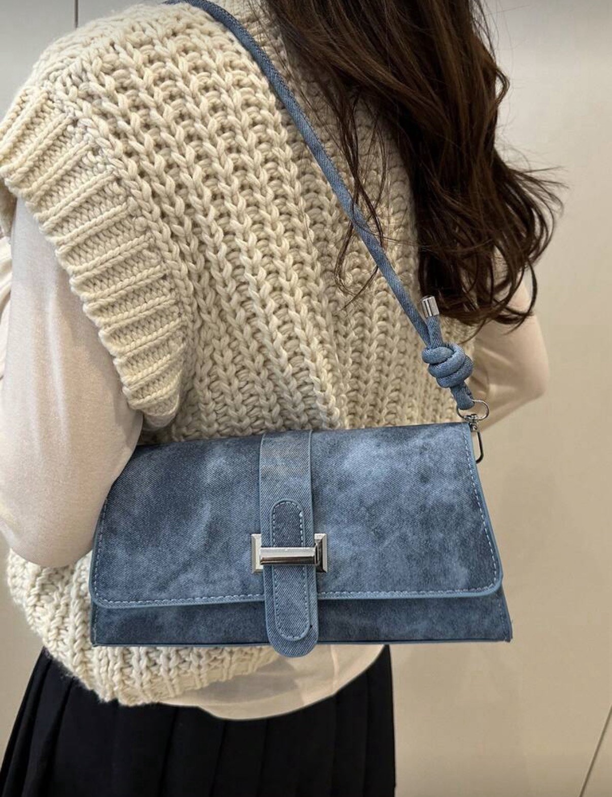 Blue Bag Fashion Metal Decor Handbag Shoulder Bag