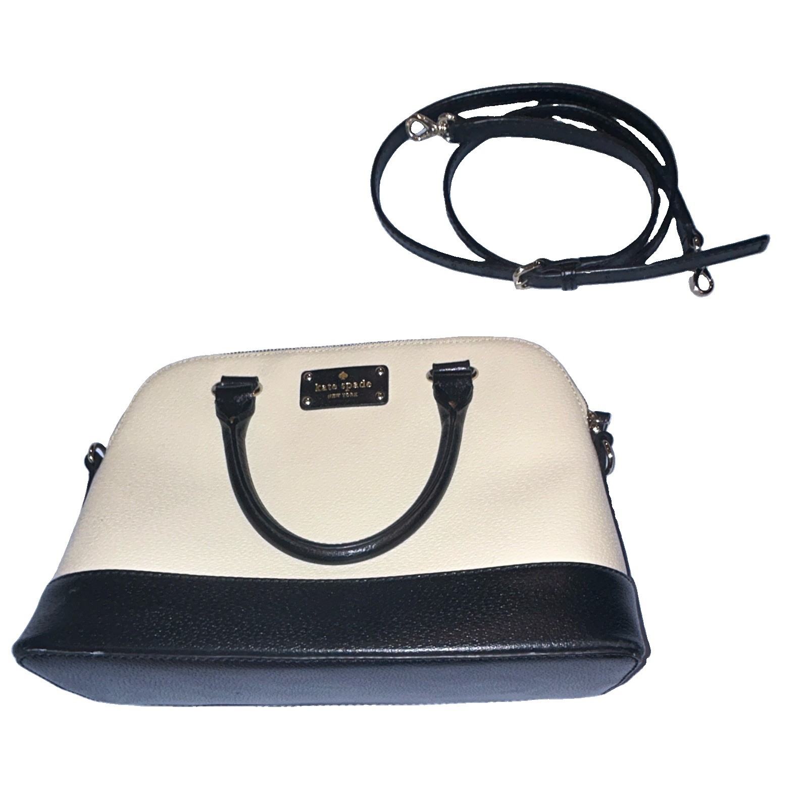 kate spade new york Small Ivory/Black Colorblock Zip Satchel, Detachable Strap