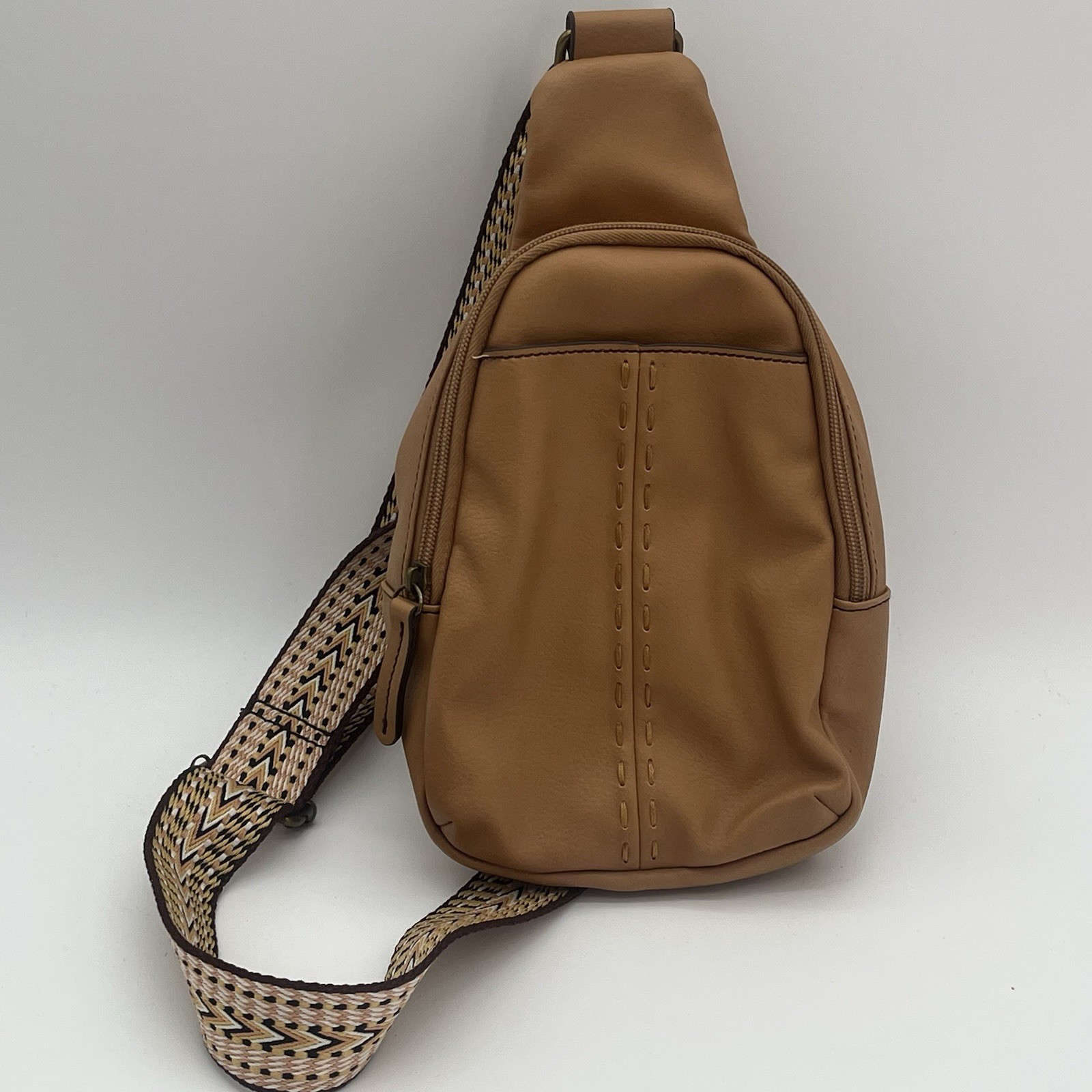 A.N.A. A New Approach Brown Tan Leather Crossbody Sling Bag Purse Pack Zip ANA