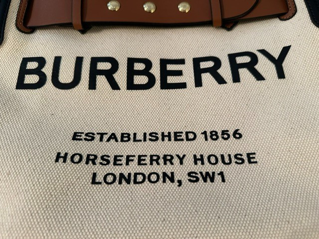 Burberry Medium White and Brown Logo Canvas Satchel HandBag Pre-Owned