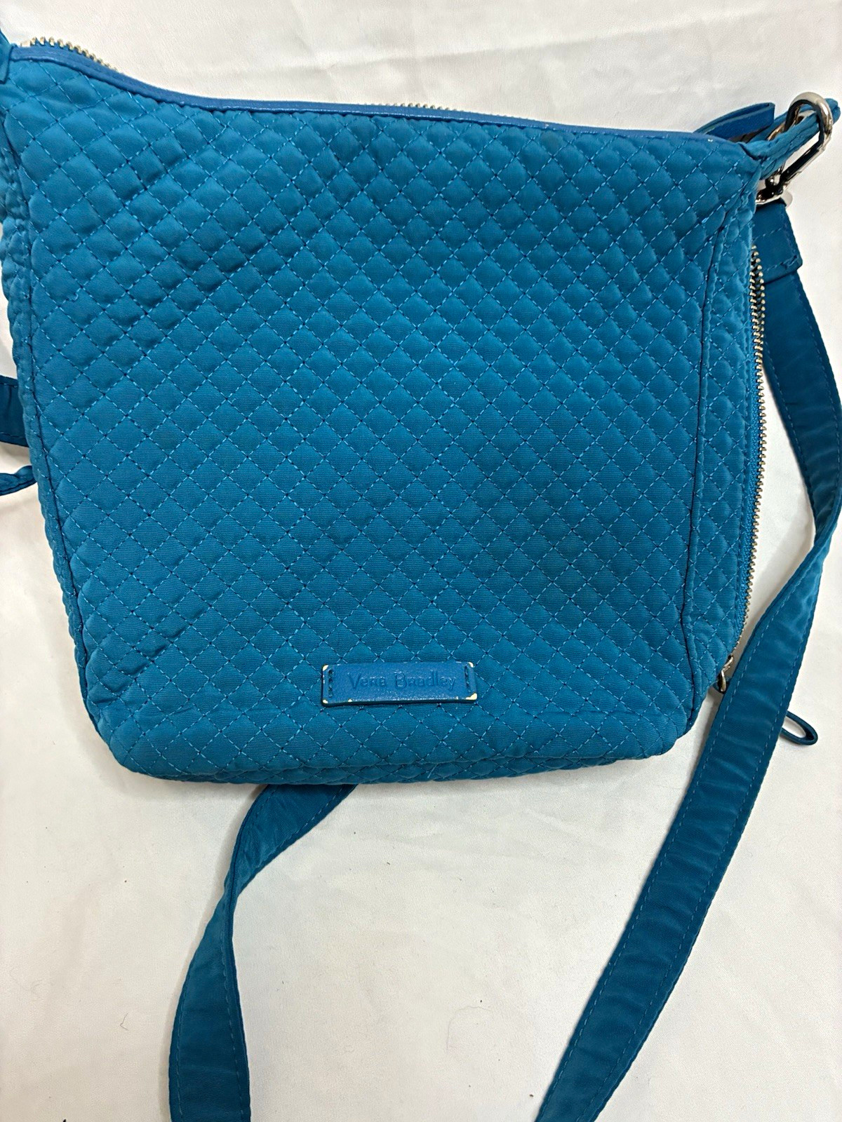 Vera Bradley Women’s Blue Solid Crossbody Bag Zip Closure, Adjustable Strap