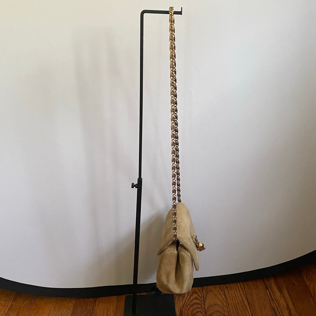 Vintage Susan Gail Suede Mini Shoulder Bag Camel Chain Strap 70s Crossbody Purse