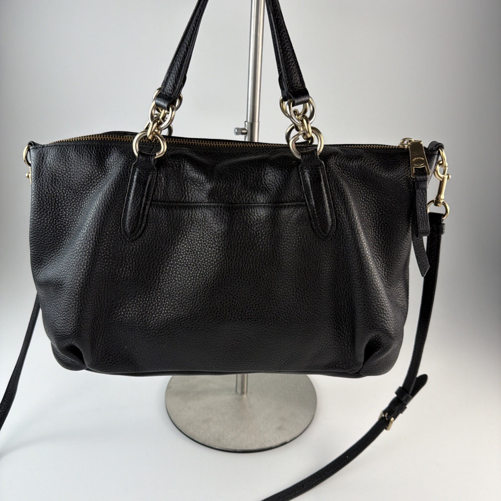 Coach F30565 Ally Black Soft Pebbled Leather Large Convertible Satchel