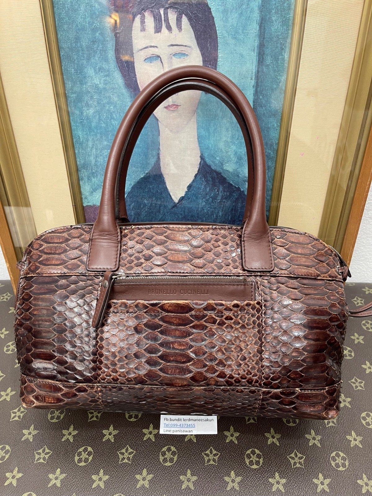 Brunello Cucinelli Brown Exotic Leather Handbag Satchel Italy