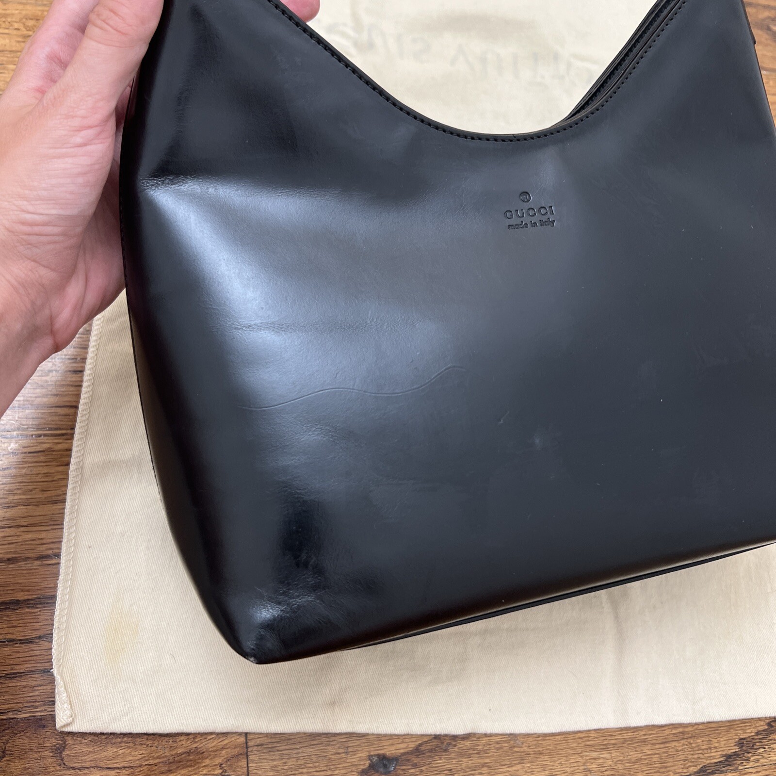 Gucci Handbag Shoulder Bag Leather Black Simple Design Italy See Photo