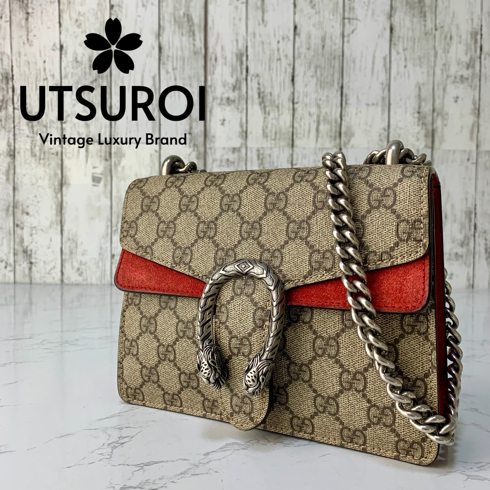 GUCCI Dionysus Small GG Supreme Chain Crossbody Shoulder Bag Auth【Very Good】