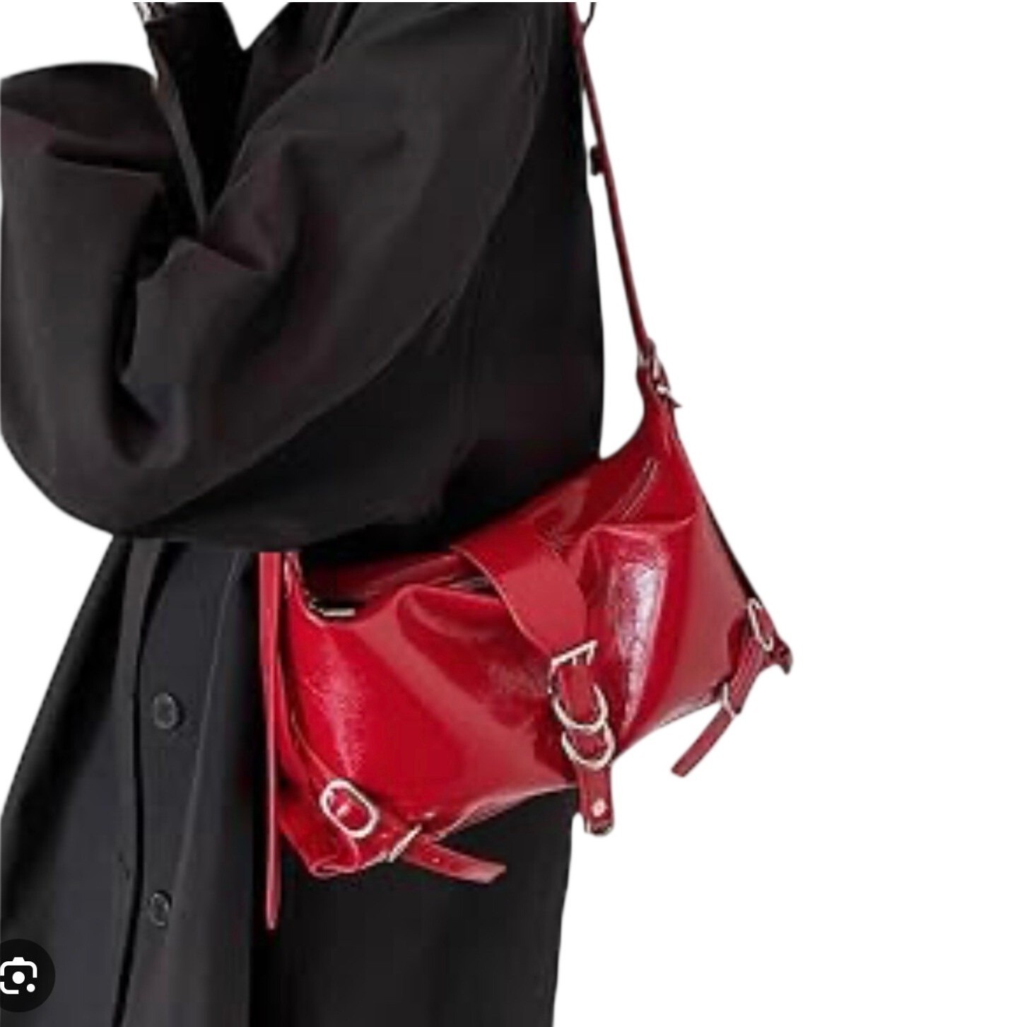 8 Other Reasons Adeline Bag Cherry Red Crinkled Patent Faux Leather Shoulder Bag