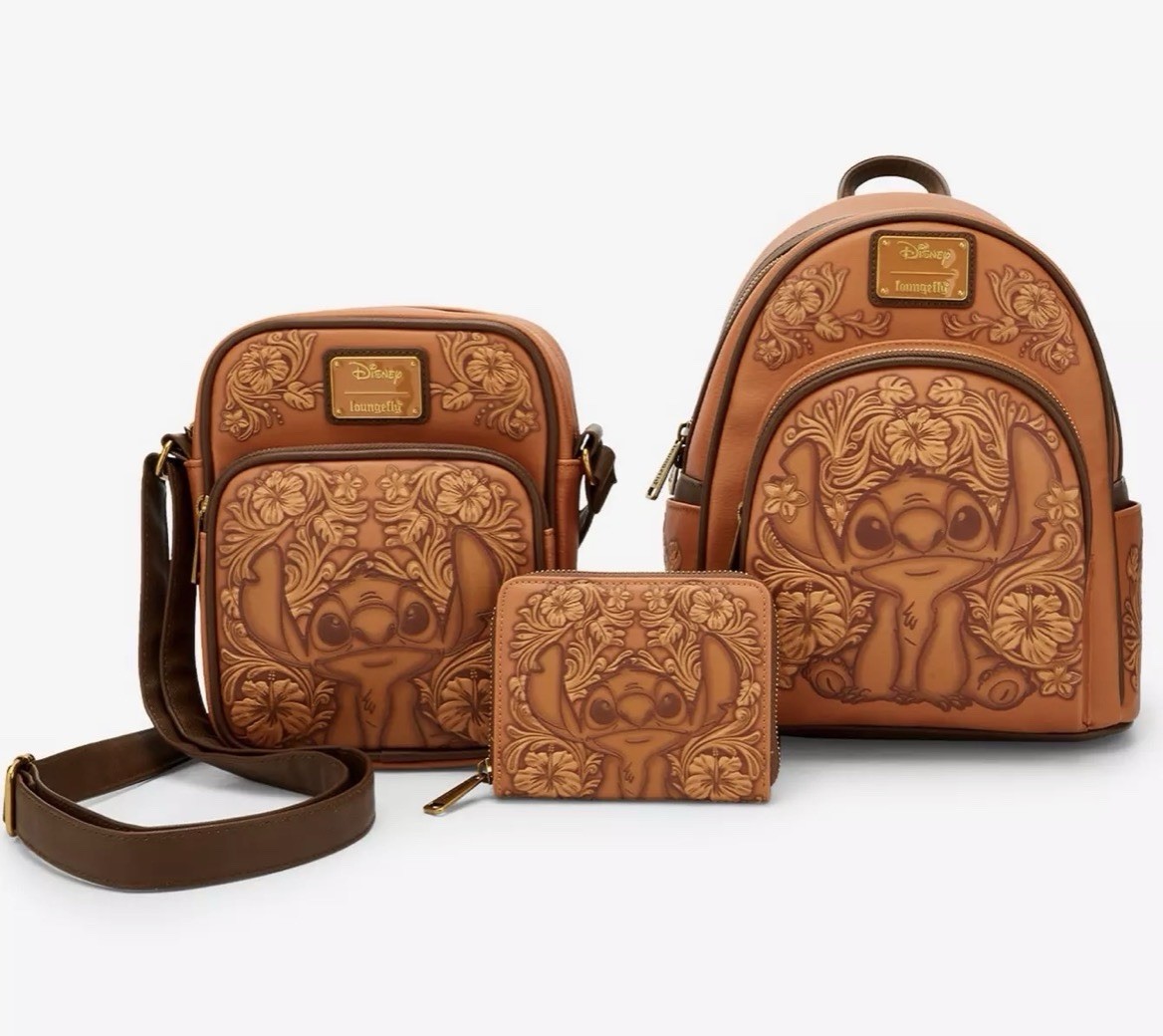 Loungefly Lilo & Stitch Tonal Stitch Carving Mini Backpack, Crossbody & Wallet