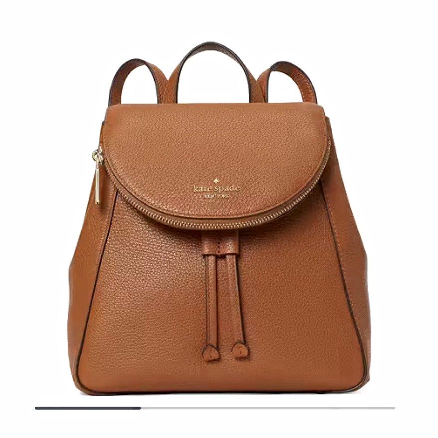 Kate Spade New York Brown Medium Backpack Zip Closure Pebbled Gold Hardware