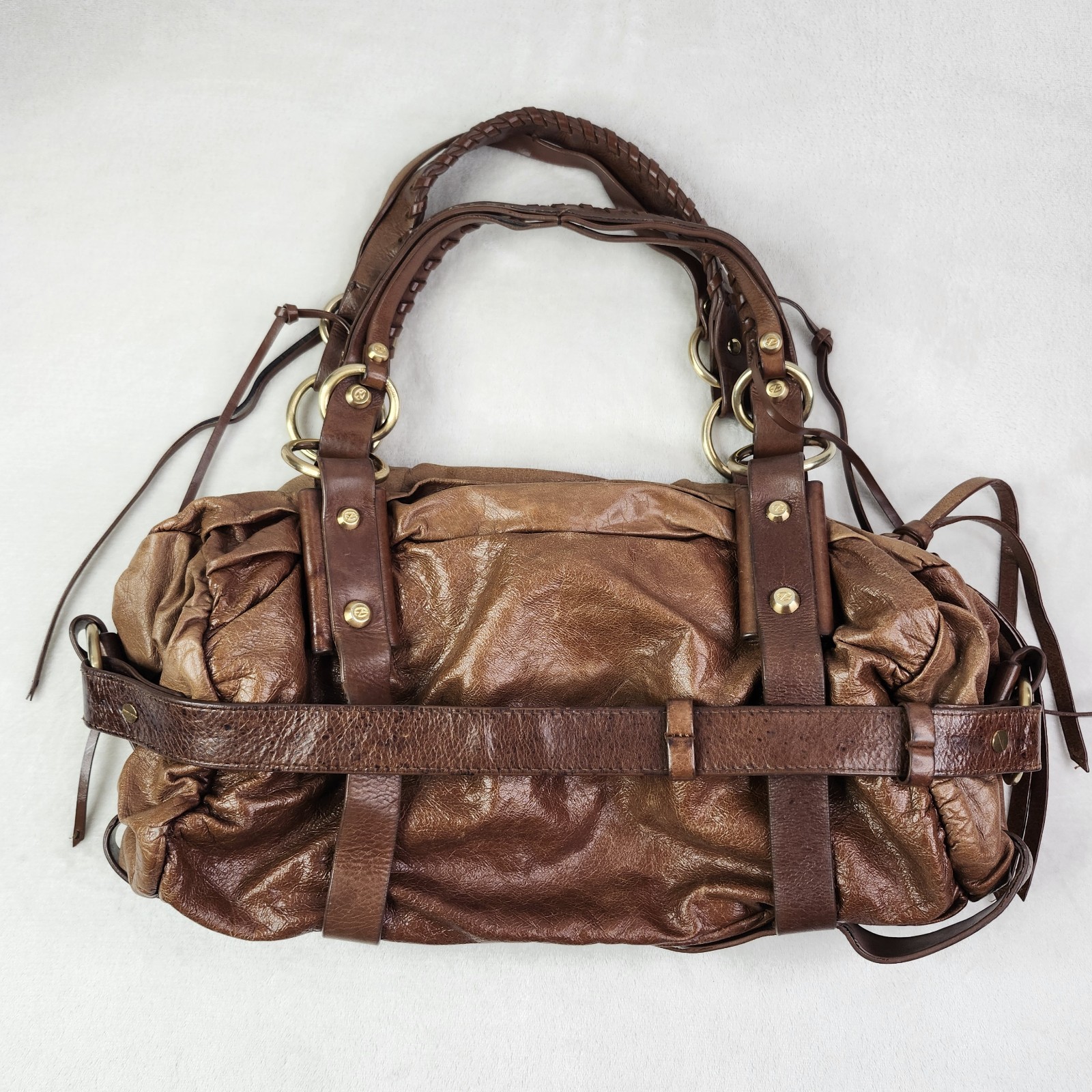 FRANCESCO BIASIA Handbag Top Handle Bag Purse Brown Gold Hardware Free Shipping