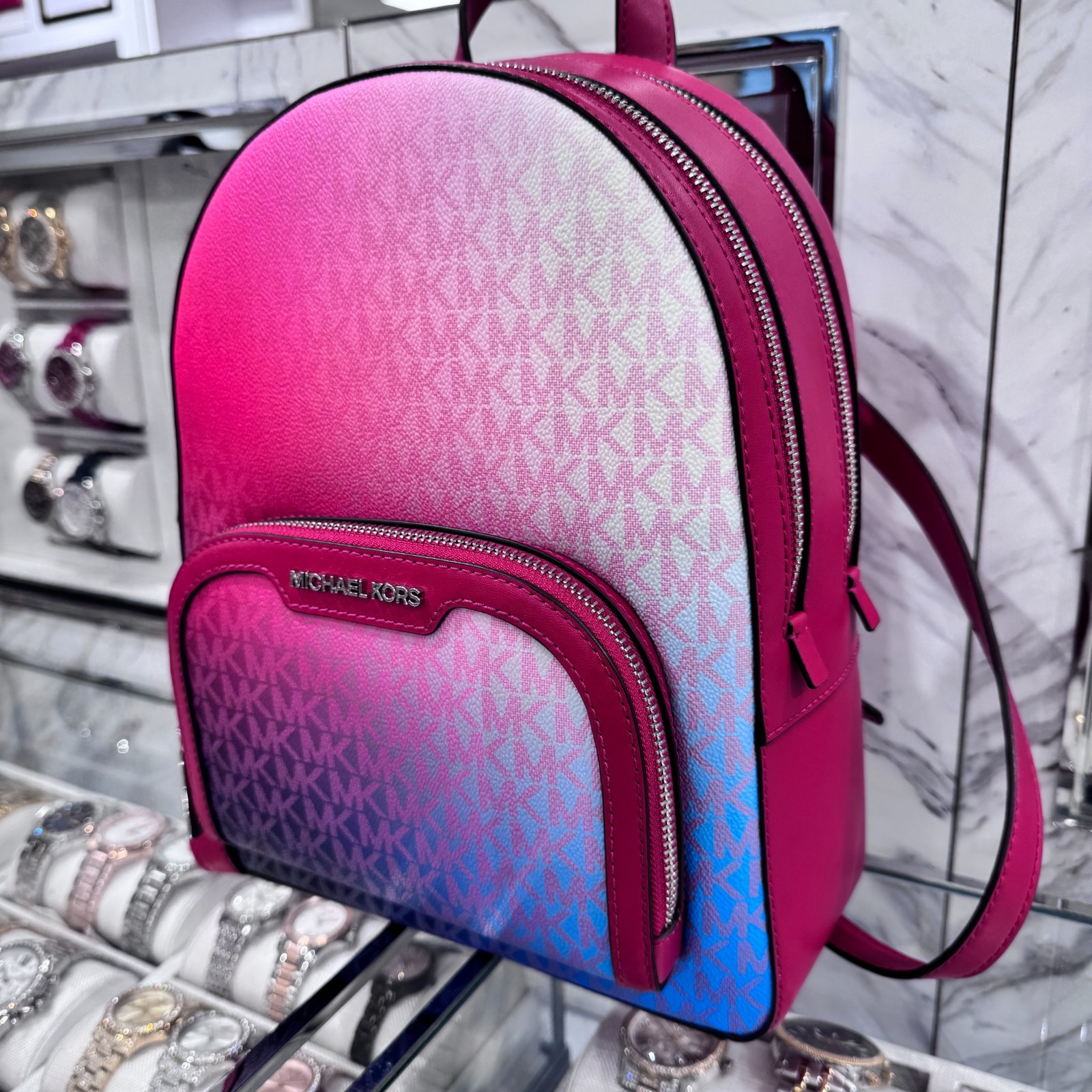 MICHAEL KORS JAYCEE Medium ZIP POCKET BACKPACK BAG MK Dark Raspberry Multi