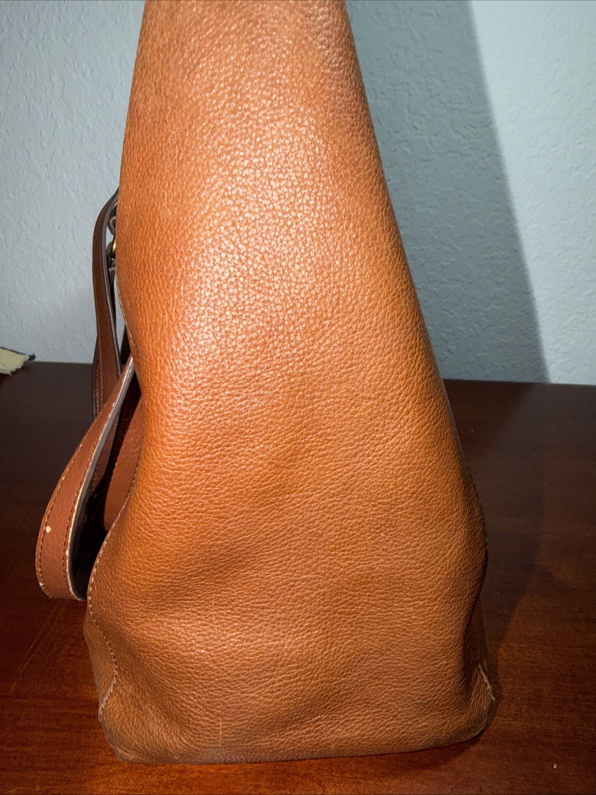 Fossil Tara Leather Shopper Tote Handbag Cognac 12x11x6” (R)