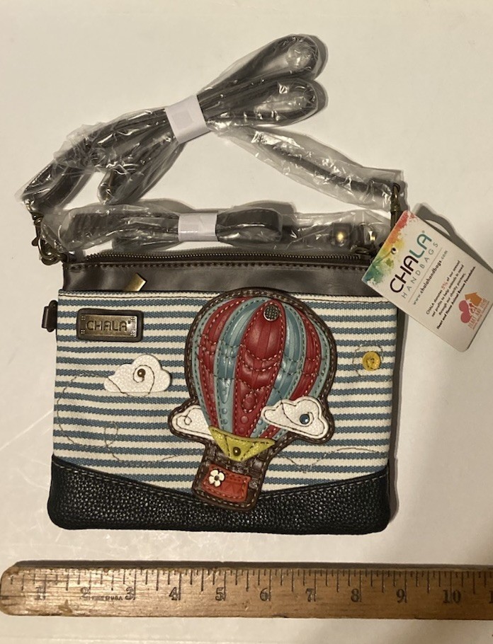 NWT Chala Blue Stripe Hot Air Balloon Convertible Crossbody/Clutch/Purse Vegan