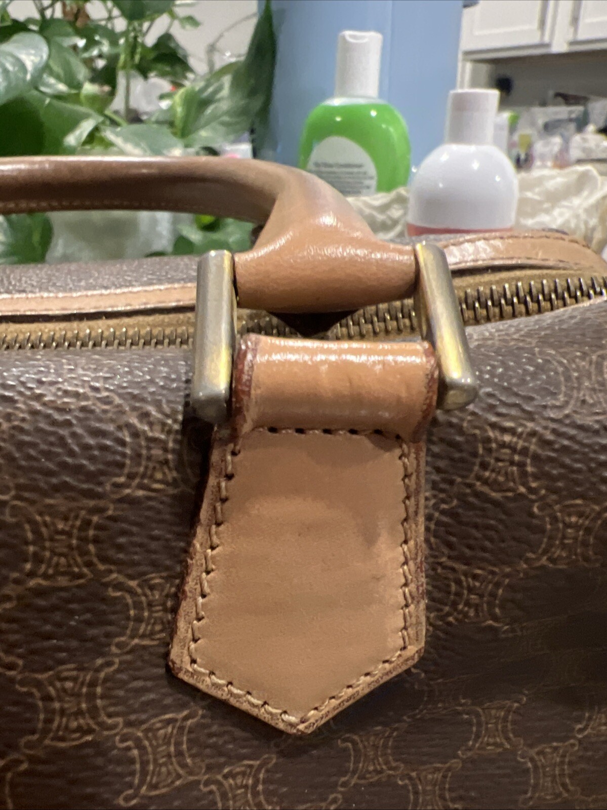 Celine Vintage Macadam Boston Bag Handbag Leather Brown Great Condition