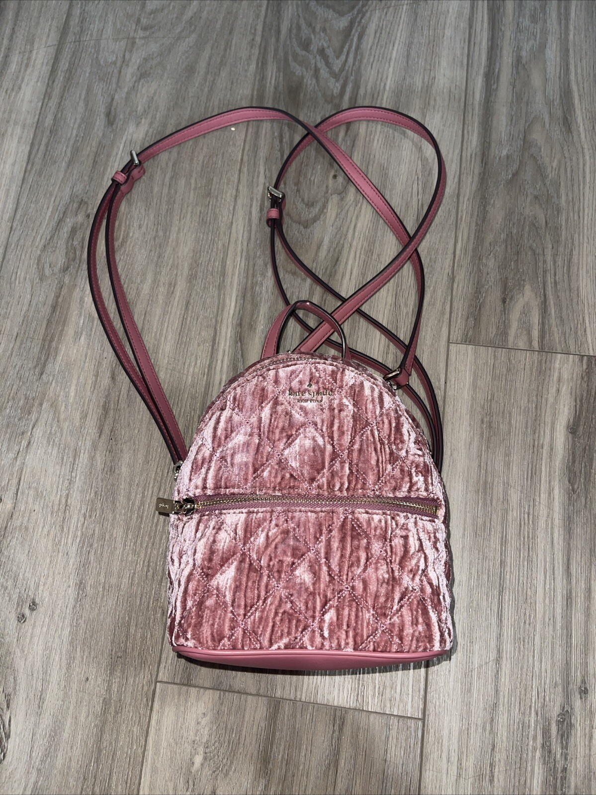 Kate Spade Natalia Mini Convertible Backpack Velvet Quilted Pink MSRP $339