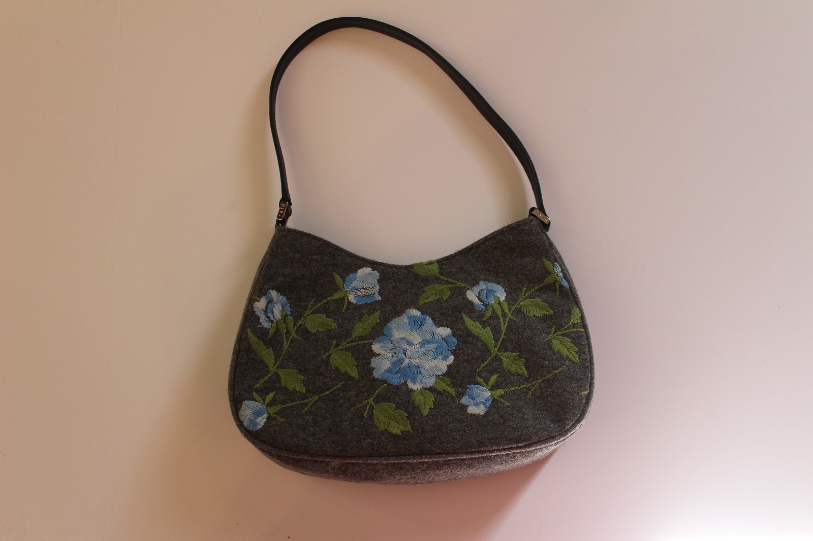 Rafe New York Grey Embroiled Wool Blue Flower Purse NWT ($95)