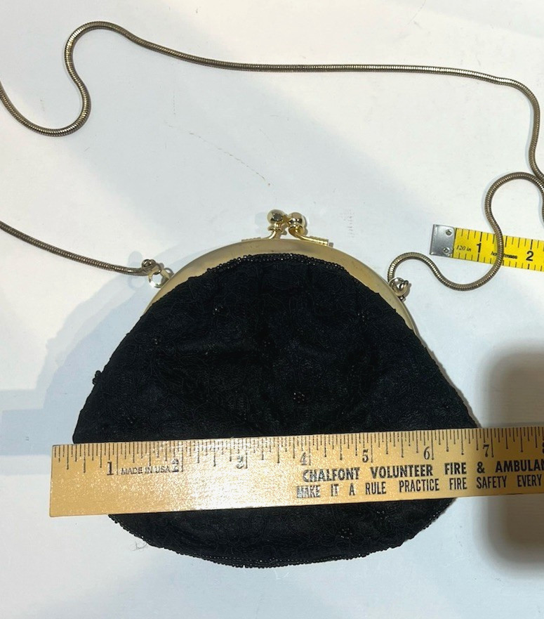 Regal Limited Black Sequined Kiss Lock Pouf Purse Snake Chain NEW