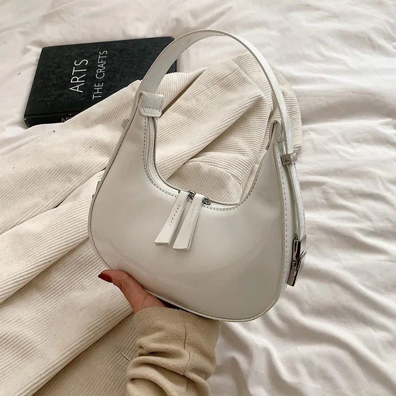 Women Shoulder Bag Solid Handbag Patent Leather Underarm Tote Purse Fashion 2025
