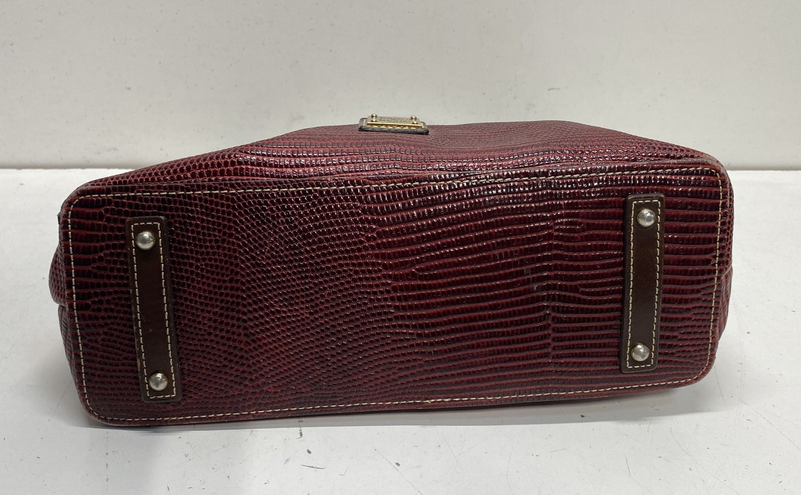 Dooney & Bourke Burgundy Lizard Embossed Leather Shoulder Bag Gold Hardware