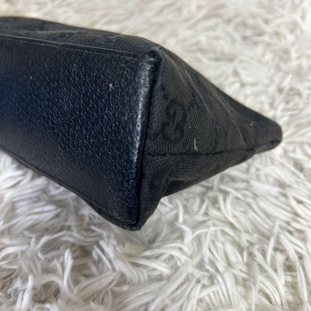 GUCCI GG Canvas Leather Pouch Black Women Auth 4.33 x 8.07 x 2.36inch