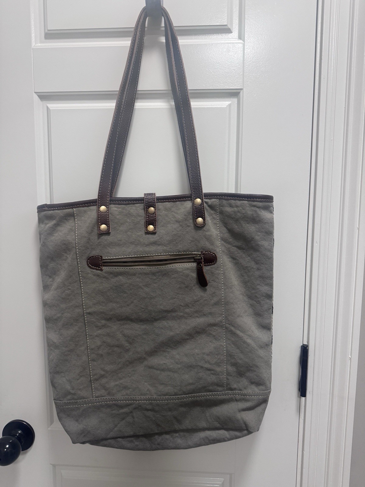 Myra Extra Large Tote Bag Aztec Wool Pattern Leather Trim Beautiful Bag.