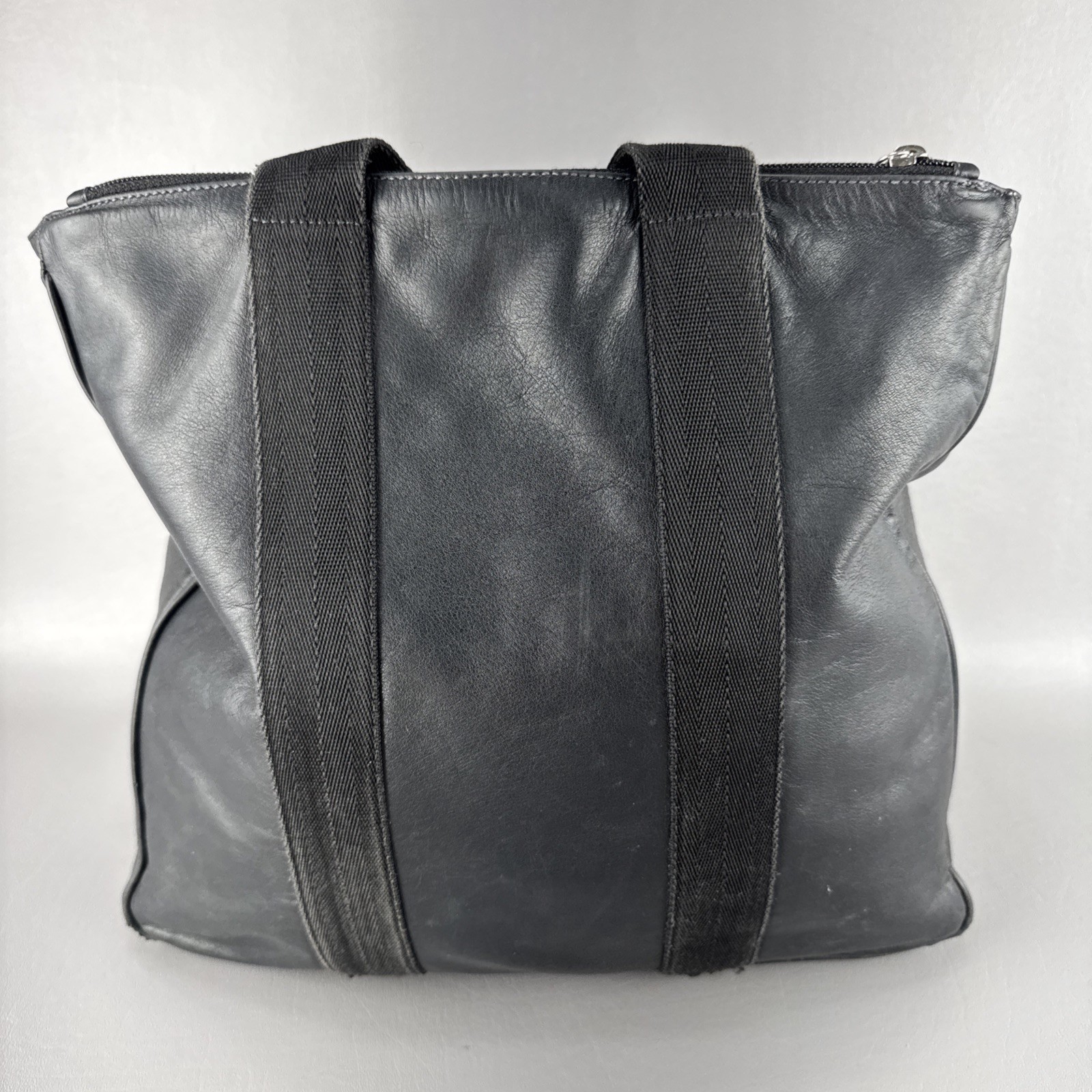 J. Crew Black Distressed Leather Tote Bag Satchel Handbag Travel Tote Minimalist