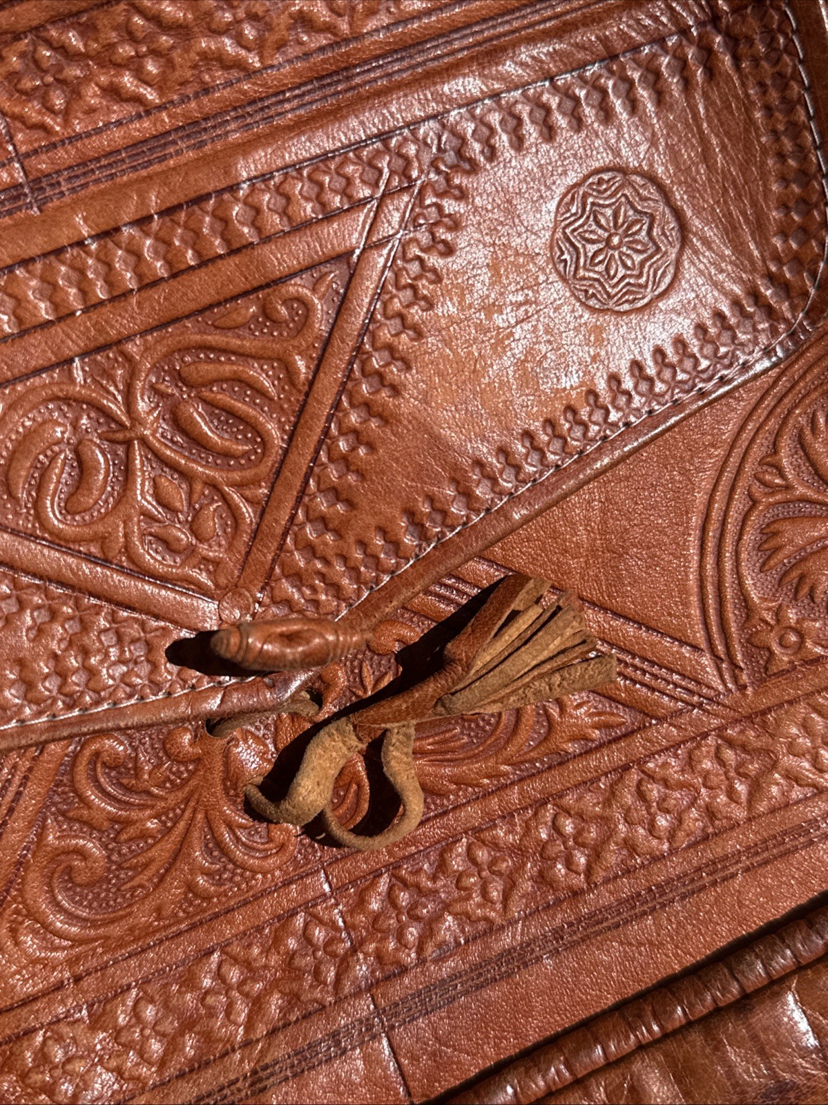Vintage Goat Leather Purse Hand Tooled Maror Egypt Morocco 12×9” Used