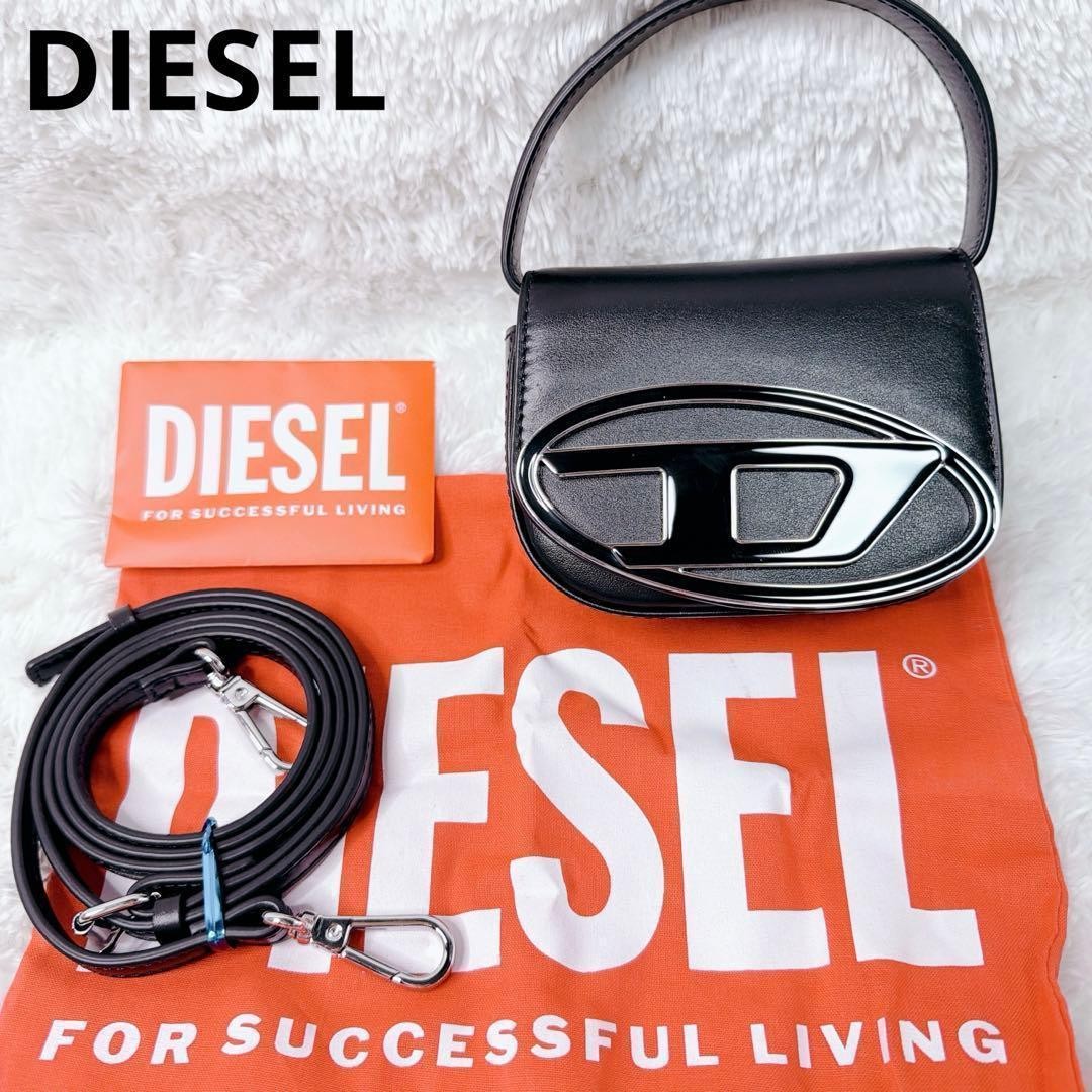 DIESEL 1DR Mini Crossbody Bag Black Genuine Leather 2Way Pre-owned