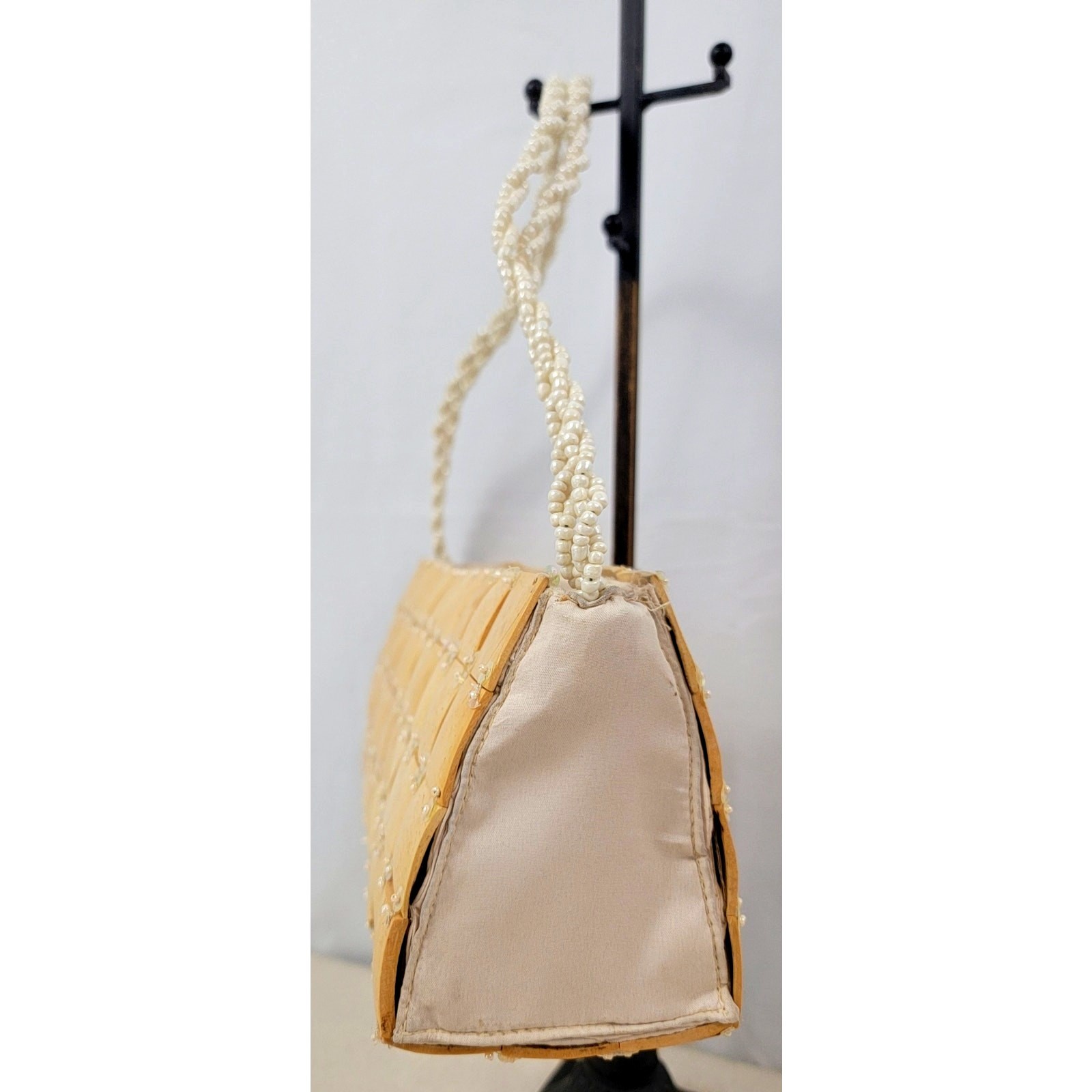 Vintage Carlo Pulicati Bone Tile Handbag Beaded Strap Italy MOP Sequin Purse