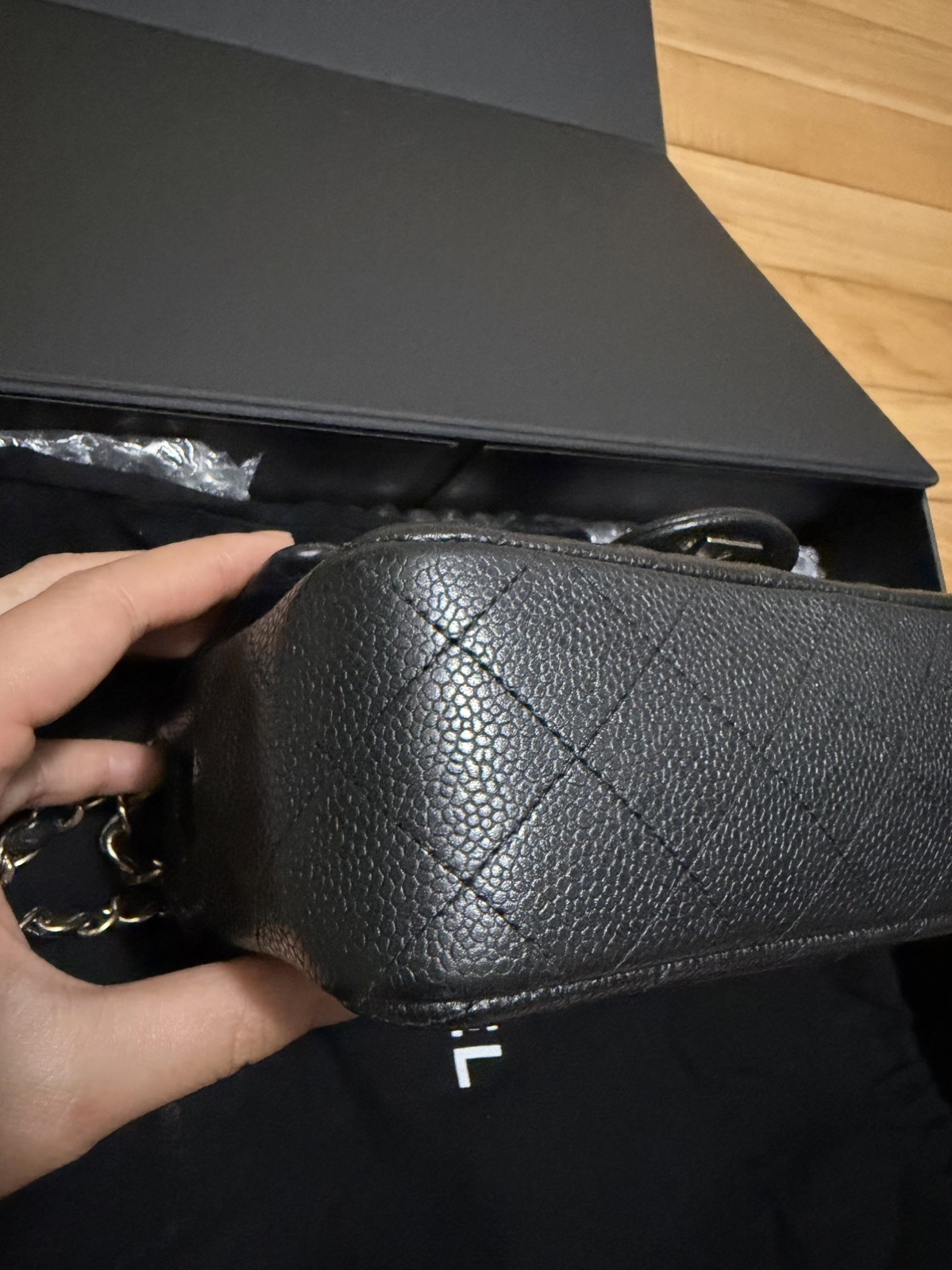 CHANEL Mini Rectangular Classic Flap Bag Black Caviar With Gold Hardware
