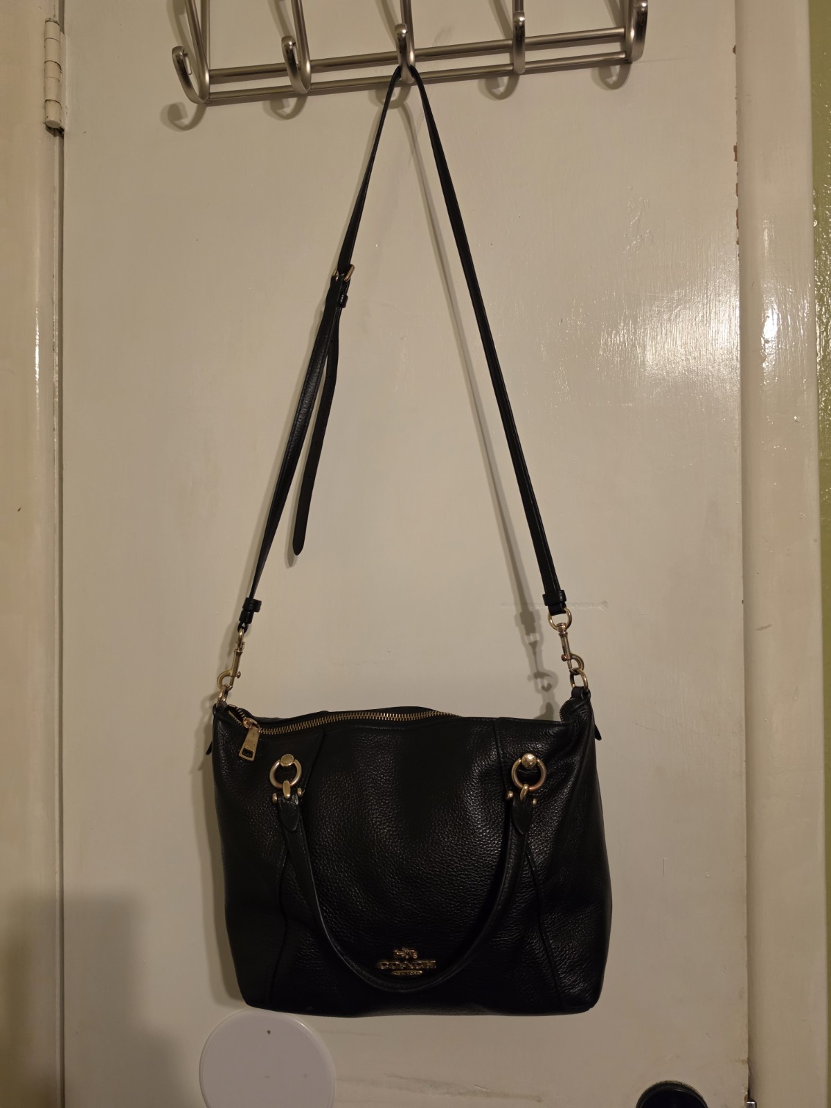 Coach Women’s Black Pebbled Satchel Top Handle Zip Detachable Strap Pockets