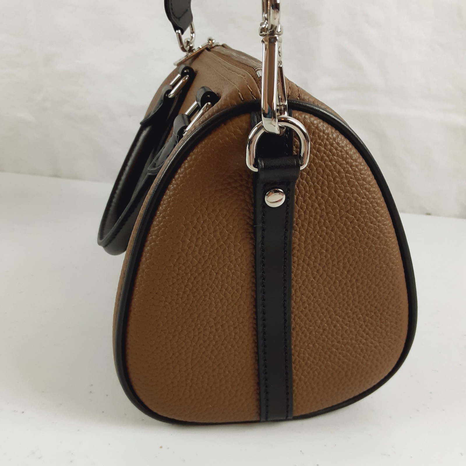 DUYP Melodie Cecile Pebbled Leather Shoulder Bag Brown & Black Satchel W/ Insert