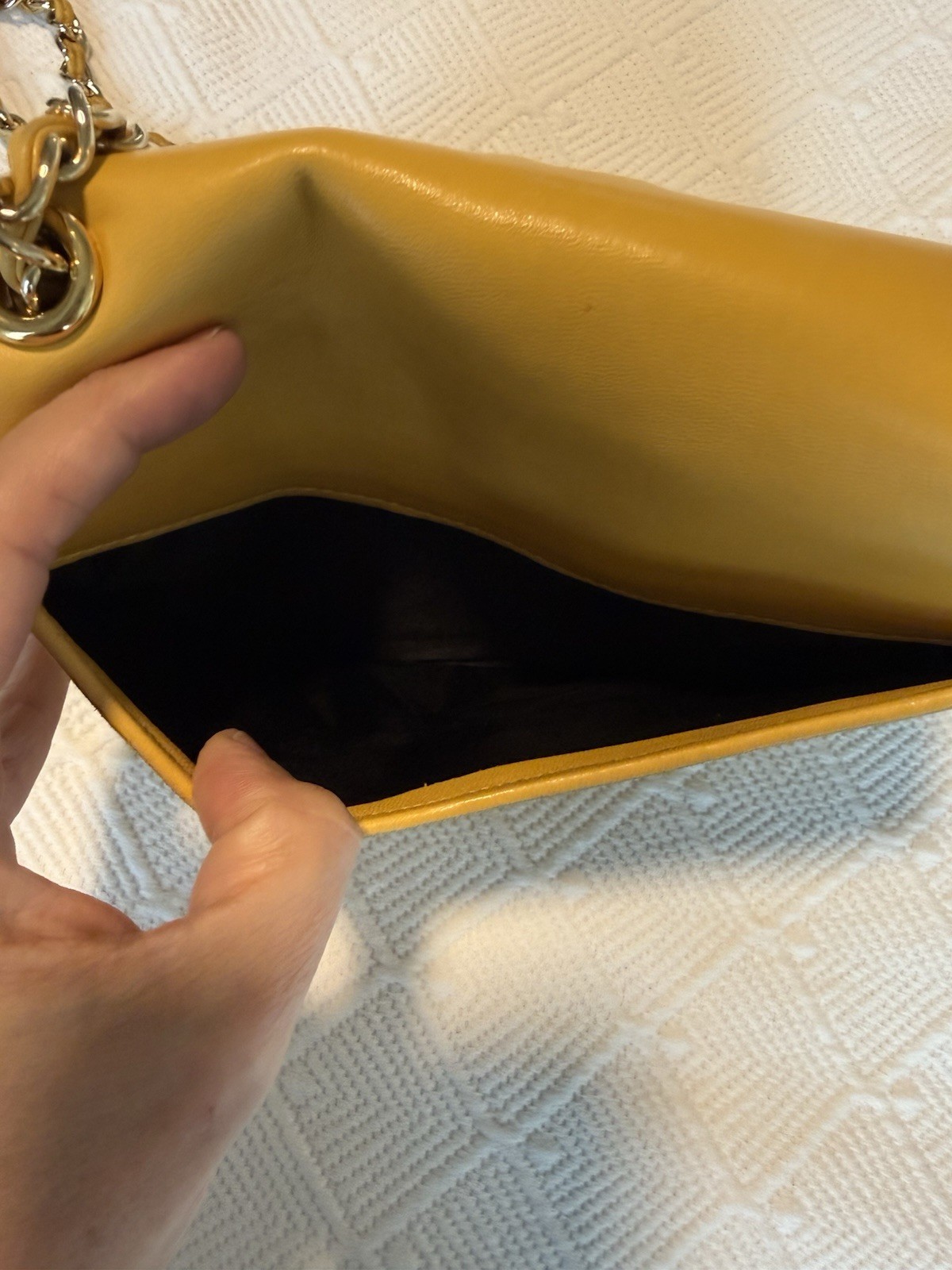 CHANEL Vintage 1990s Quilted Lambskin Envelope Flap Shoulder Bag Mustard Yellow