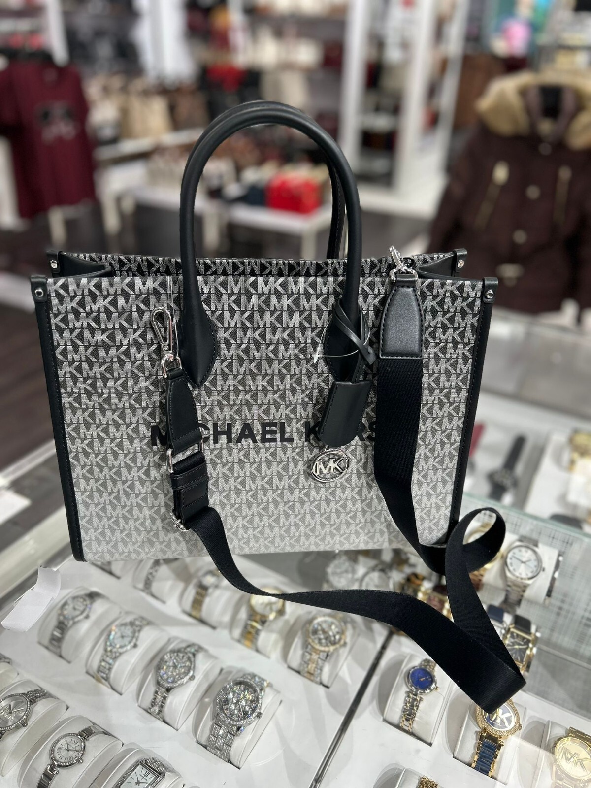 Michael Kors Mirella Medium East West Style Tote Bag & Double Zip Wallet (Black)