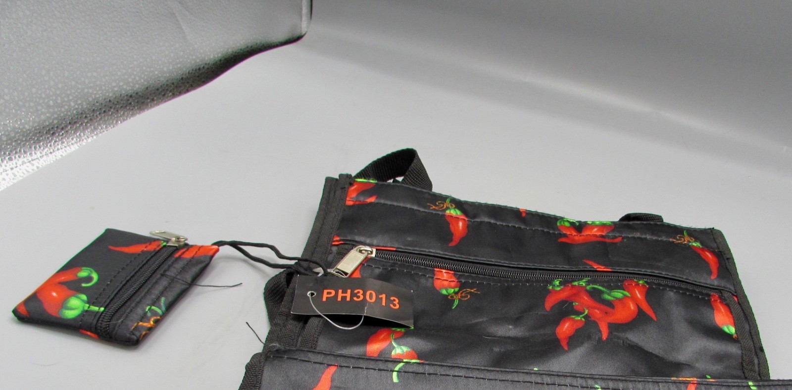 Hot Chili Pepper Nylon Tote Bag New PH3013 Tag 4.5″ x 12.5″ Web Straps 3 Zippers