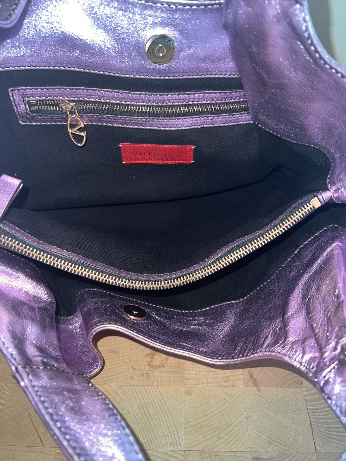 Valentino Purple Metallic Huge Bow Nuage Bow Tote Shoulder Womens Stylish Purse