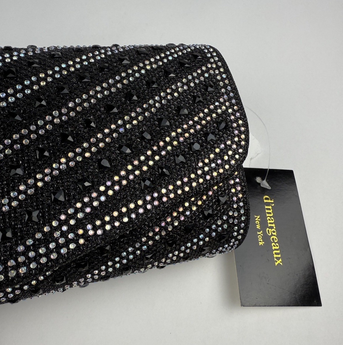 NEW D’Margeaux Evening Bag Black Envelope Clutch Rhinestone Crossbody Holiday