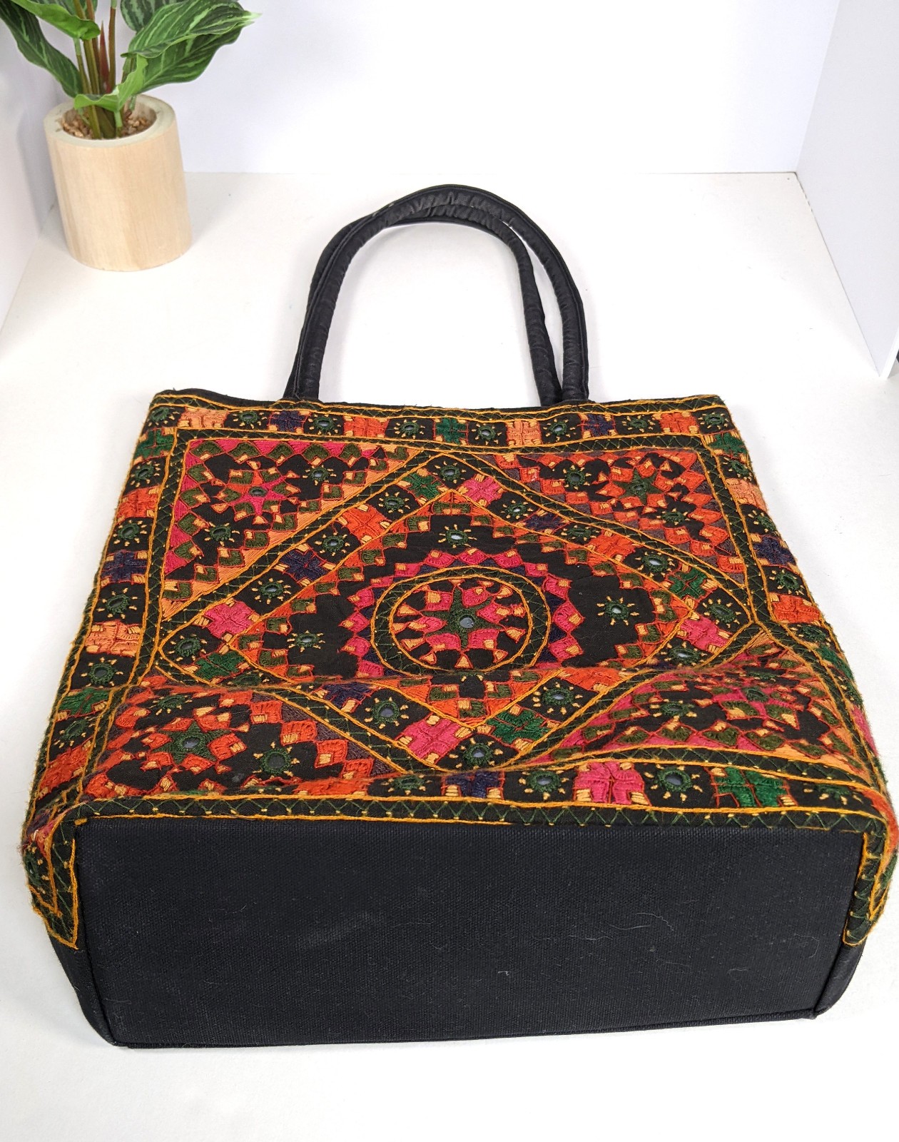 Vintage Indian Handmade Tote Shoulder Bag Mirror Work Embroidery Ethnic Boho