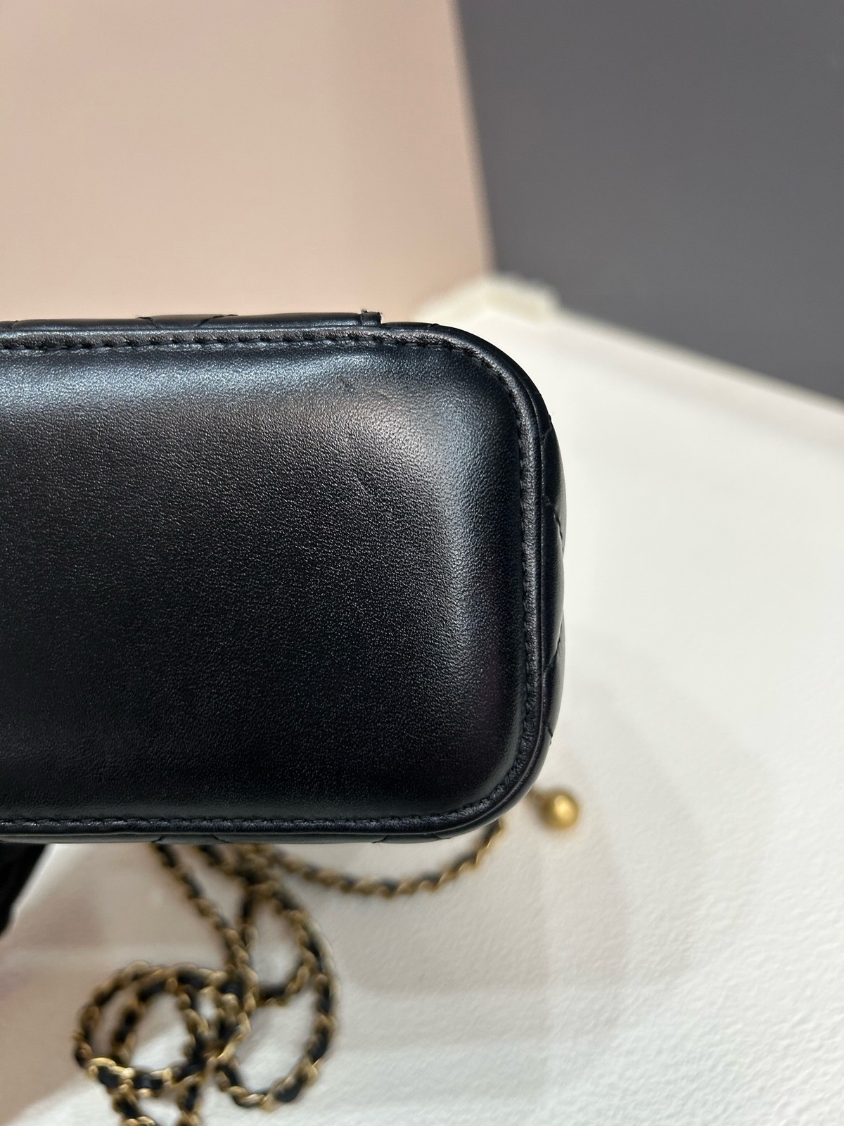Chanel 21A Double Gold Ball Vanity Case Mini Black Cowhide Crossbody Duty Paid
