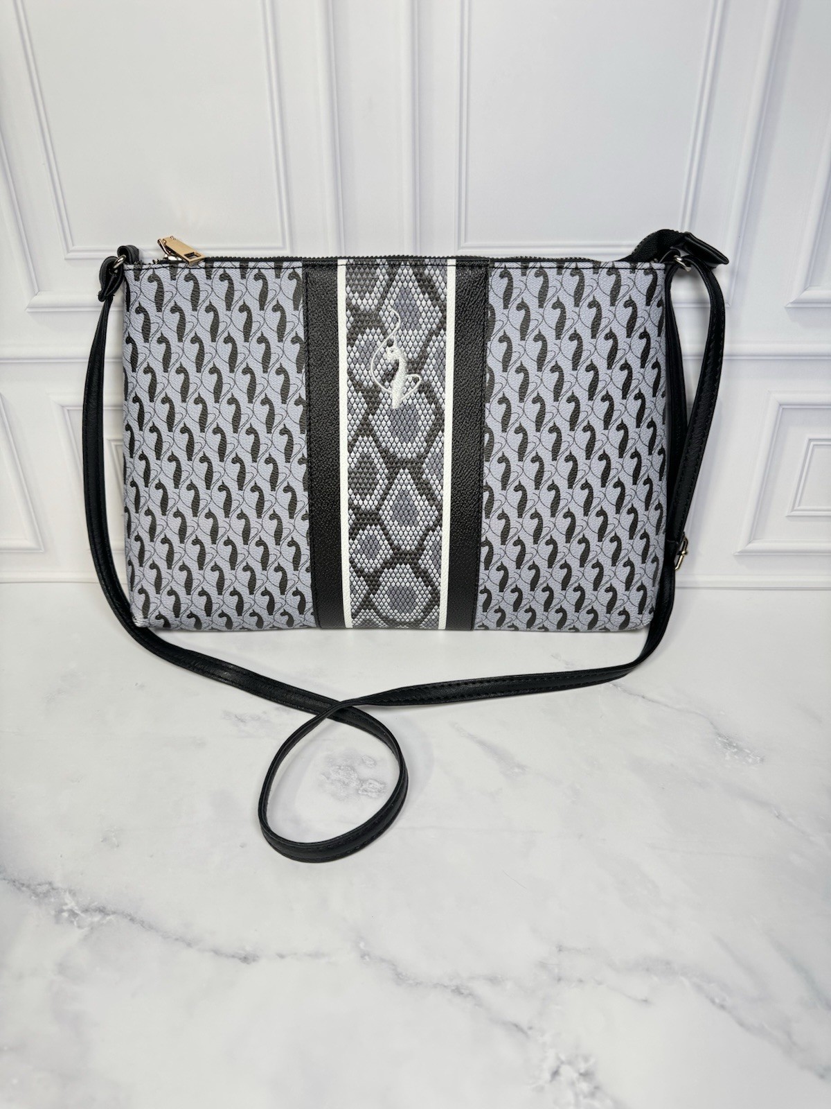 VTG Y2K Baby Phat Monogram Crossbody Bag Faux Snakeskin Stripe Embroidered Cat