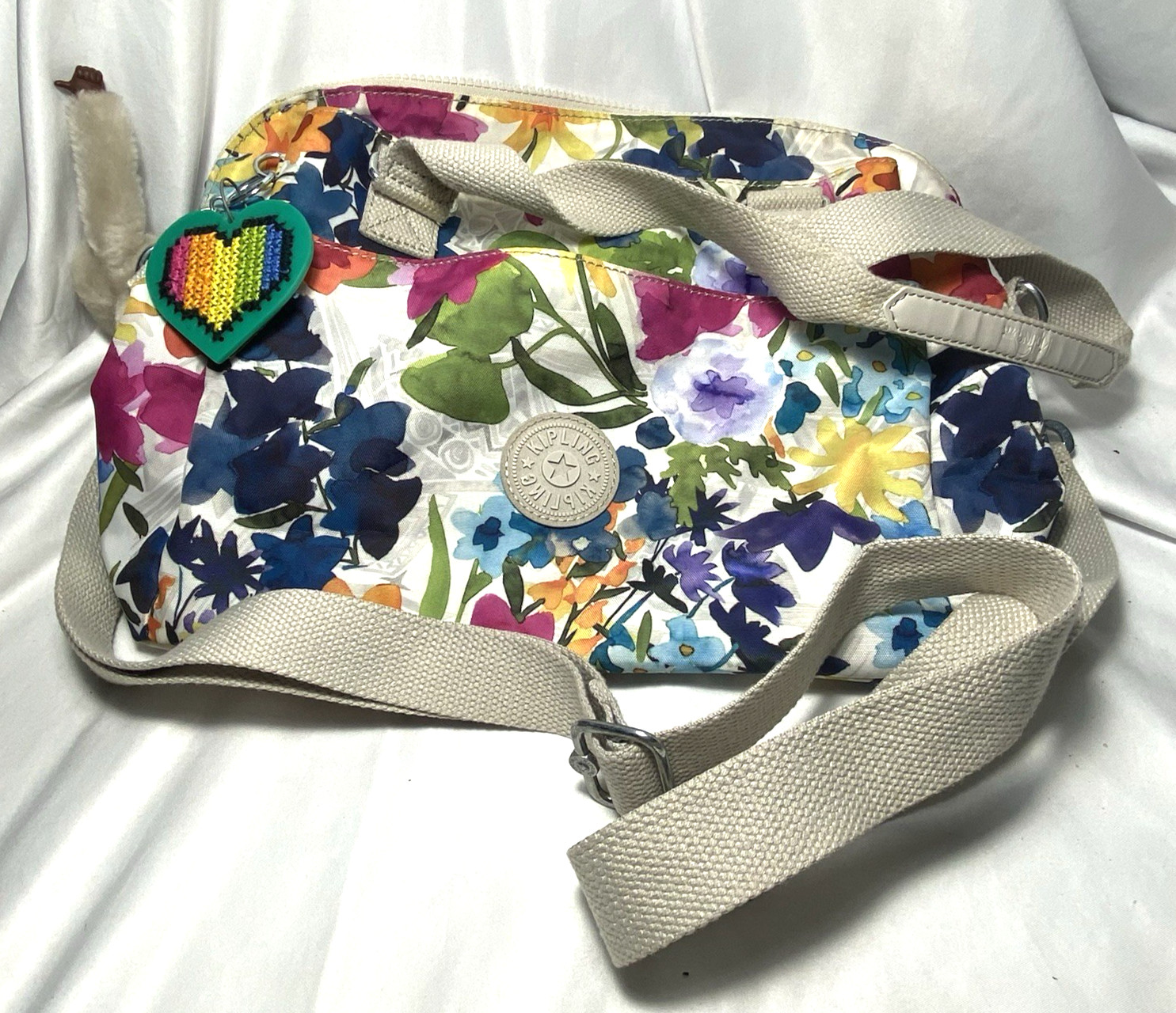 Kipling Felicity Floral Shoulder Bag Power Crossbody Monkey Charm 14x10x6