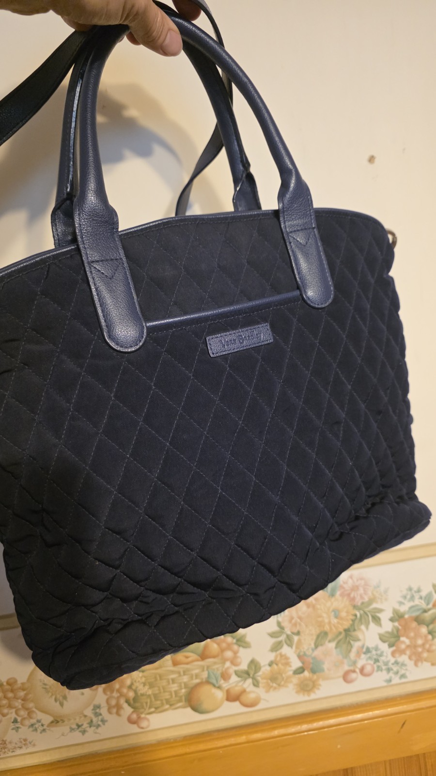 Vera Bradley Navy Large Quilted Tote Zip Lined Pockets Detachable Strap