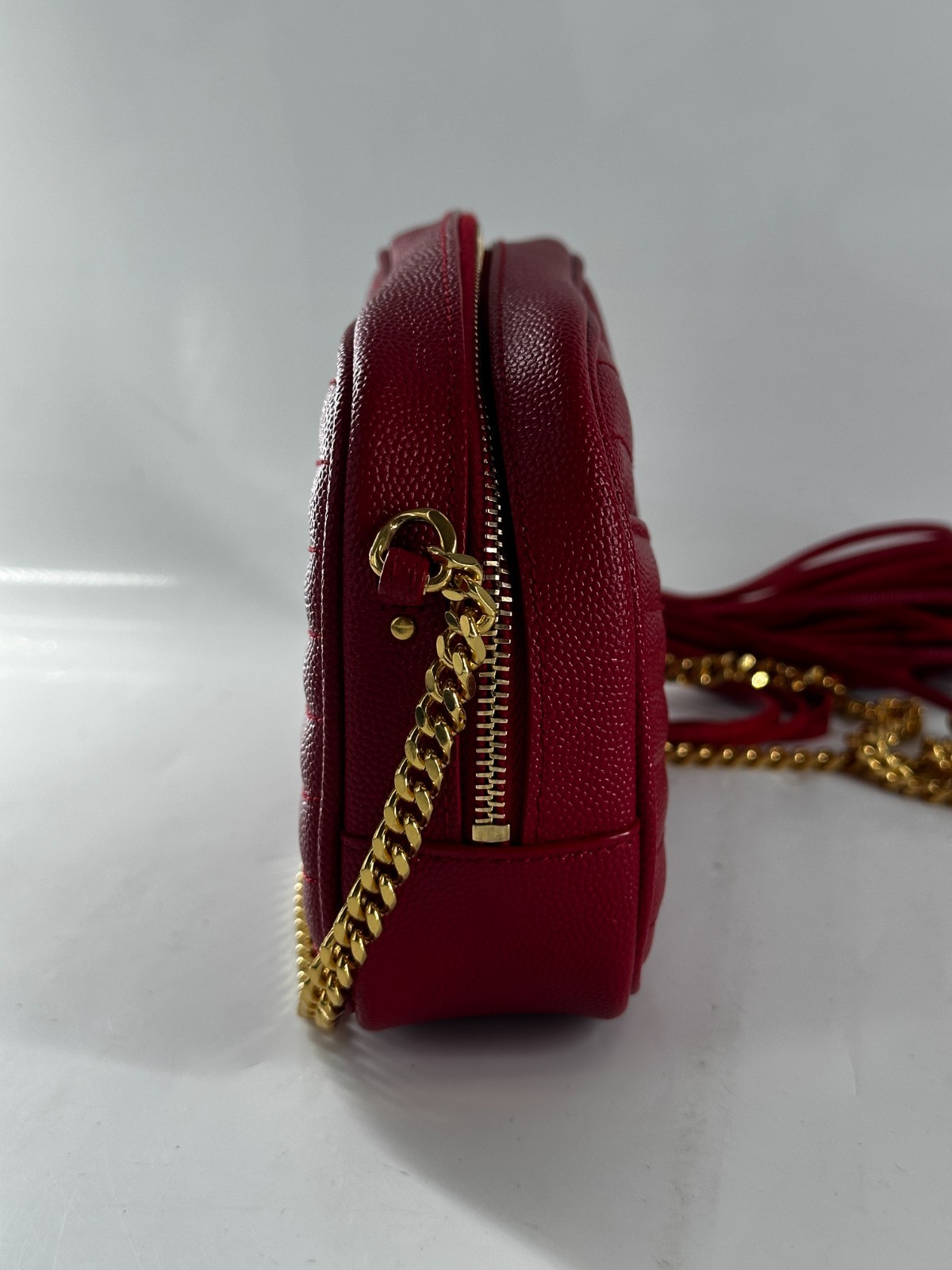Saint Laurent Black Chevron Quilted Tassel Logo Small Crossbody Bag Dust Bag Red
