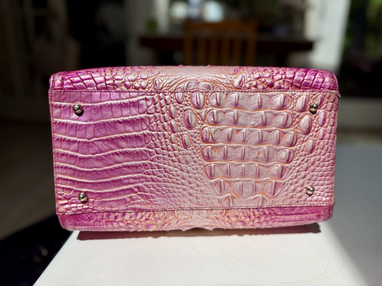 🩷🧡 Brahmin PEONY OMBRÉ CAROLINE leather satchel VGUC Beautiful!! RARE!