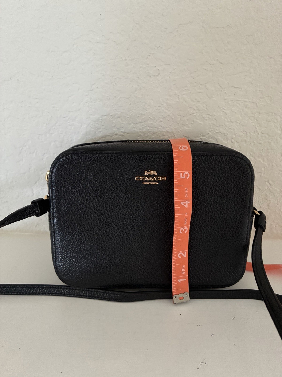 COACH Mini Jamie Camera Bag Black Pebbled Leather Crossbody Gold Hardwares