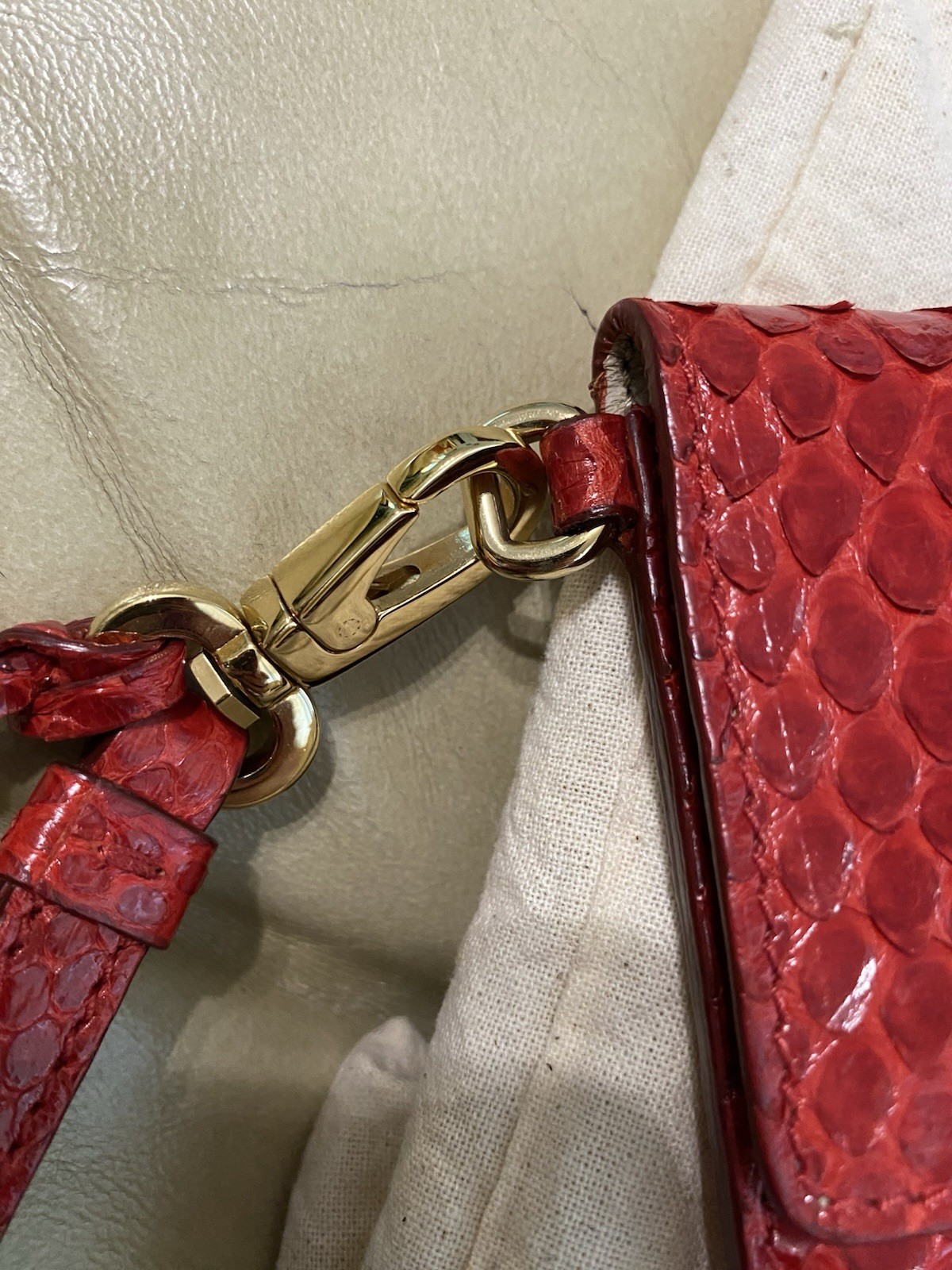 Rare Salvatore Ferragamo LARGE Python Clutch Evening Bag Leather Red Lock Key