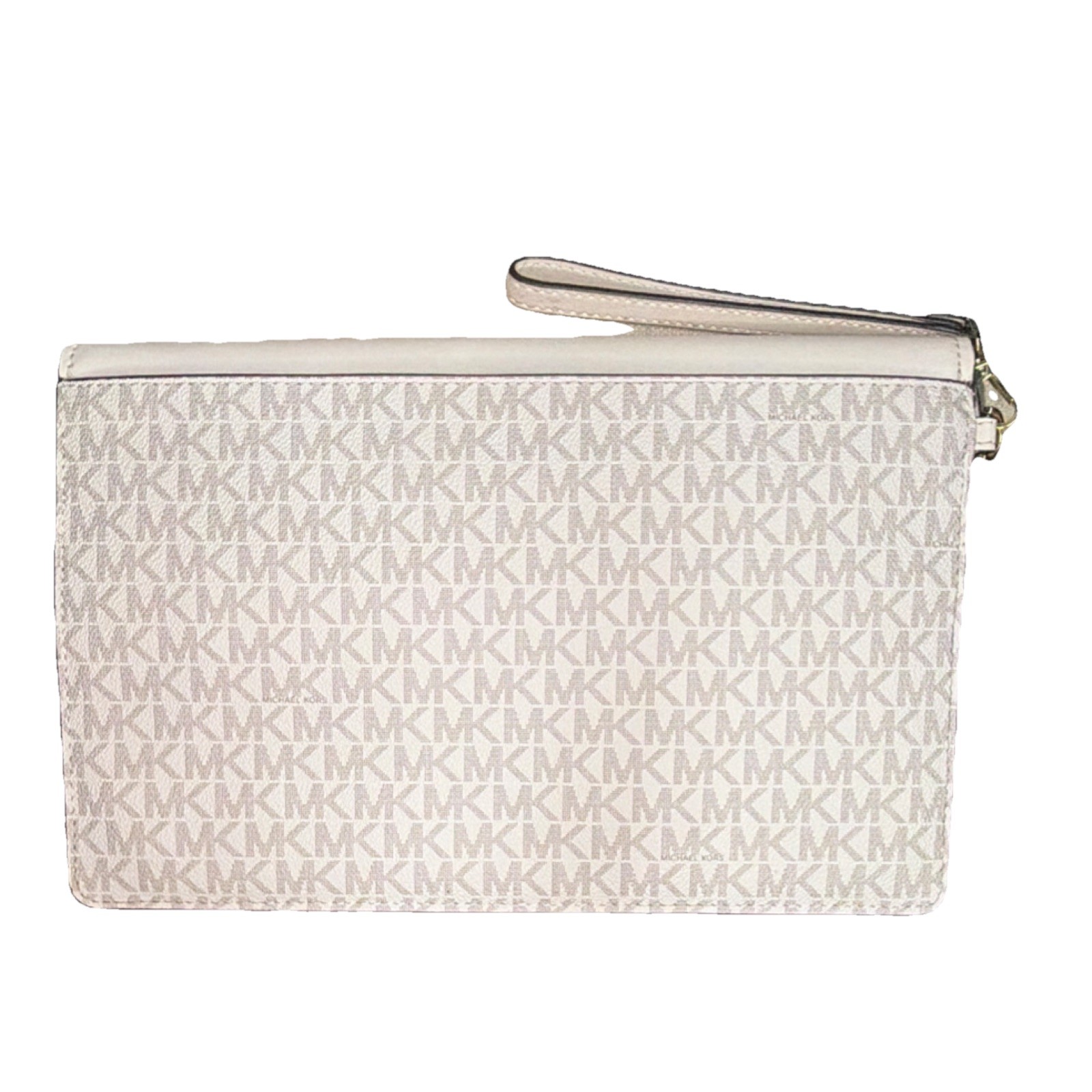 Michael Kors Ivory Logo Wristlet Clutch Bag Magnetic Closure Gold Hardware #143