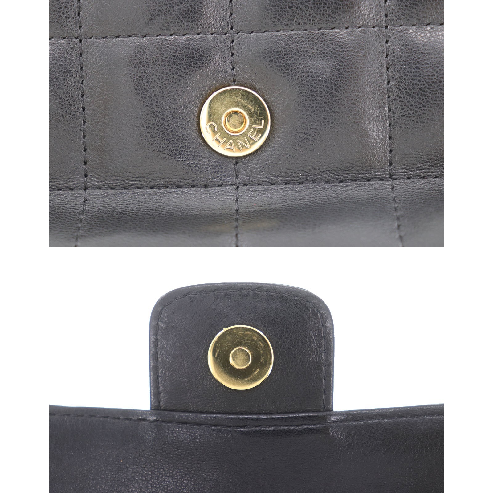 CHANEL Chocolate Bar Camellia Mini Chain Shoulder Bag Black Lambskin #EH712 H