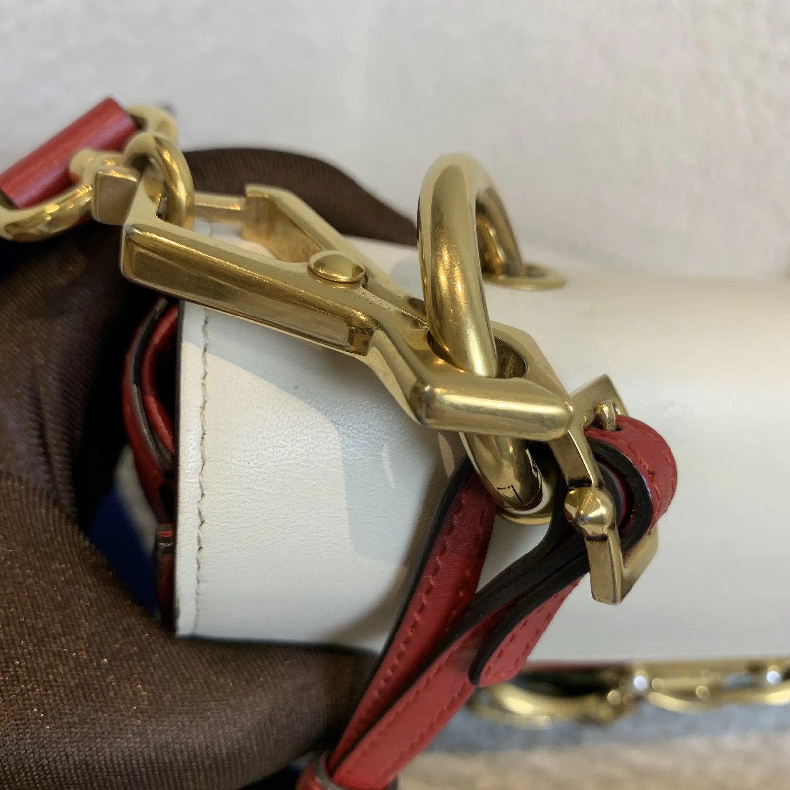 Gucci Margaret Bee Pearl Multicolor Canvas Leather Shoulder Bag